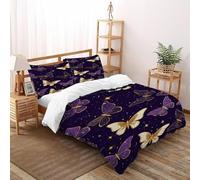 Butterflies Stars Bedding Set 3D Digital Printing Animal Theme Duvet Cover Set Chic Breathable Quilt Cover Universal for All Seasons with Pillowcase Double（200x200cm）