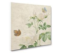 Butterflies & White Roses by Pierre Joseph Redoute Vintage Canvas Wall Art Print Ready to Hang, Framed Picture for Living Room Bedroom Home Office Décor, 14x14 Inch (35x35 cm)