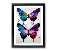 Butterflies With Dripping Paint No.1 Framed Print for Living Room Bedroom Home Office Décor, Wall Art Picture Ready to Hang, Black A4 Frame (34 x 25 cm)