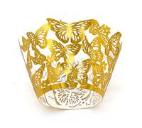 Butterfly 20pcs Laser Cut Cupcake Wrapper Wraps Cases Wedding Birthday Party - Metallic Gold