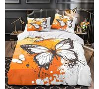 Butterfly 3D Digital Print Comforter Cover 3-Piece Premium Microfibre Stain-Resistant Graphic Design Quilt Cover 2 Pillow Shams Zippered Closure Bed Ensemble Family Guests Single (135x200cm)