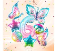 Butterfly 6 Balloons Set 6th Birthday Party for Girl,8Pcs Butterfly Birthday Party Decoration,Number Balloon 6 and Colorful Butterfly Balloons 6th Birthday Party Supplies Decor