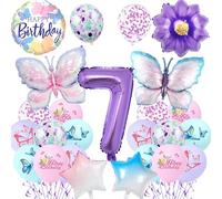 Butterfly 7th Birthday Decorations for Girls - 23Pcs Purple Butterfly Balloons Number 7 Gradient Star Foil Balloon, Birthday Party Supplies for 7 Year Old Girl Party Decoration
