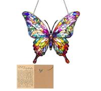 Butterfly Acrylic Suncatcher Ornament with Greeting Card Stained Glass Window Hanging Inspirational Gifts for Women Handmade Wind Spinners Sun Catchers for Windows for Garden Home Office