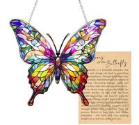 Butterfly Acrylic Suncatcher Ornament with Greeting Card, Stained Glass Window Hangings Acrylic Material, Sun Catchers for Garden Decorative Function, for Home/Garden/Office