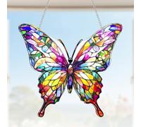 Butterfly Acrylic Suncatcher with Greeting Card - Stained Glass Effect Window Hanging Ornament, Sun Catcher for Garden, Home & Office, for Butterfly Lovers