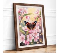 Butterfly Among Blossoms Botanical Framed Wall Art Print A4 Walnut Frame