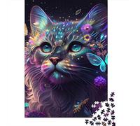 Butterfly And Cat 1000-Piece Puzzle for Adults, 38x26cm/1000pcs, A Relaxed Project for Colder Days; Low-dust Card Pieces for Tidy Sorting