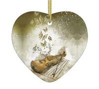 Butterfly And Cello Christmas Ornaments, Heart-Shaped Ceramic Christmas Tree Pendant, Home Christmas Holiday Decor
