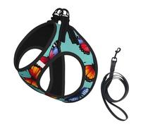 Butterfly And Cello Print Adjustable Reflective Harness Leash Set For Cats, Dogs And Small Pets, Soft Breathable Mesh Walking Vest With Escape-Proof Lead