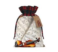 Butterfly And Cello Print Christmas Drawstring Linen Gift Bags Reusable Fabric Bags With Tags For Christmas Gifts