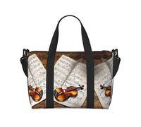 Butterfly and Cello Print Gym Bag for Women, Weekender Overnight Bag,Personal Item Bag, Shoulder Bag for Women Men,One Size