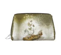 Butterfly and Cello Print Makeup Bag Portable Leather Waterproof Cosmetic Bag Clutch Makeup Brush Bag (6.7x4.3in)