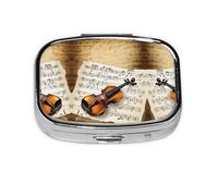 Butterfly and Cello Print Pill Box 2 Compartment Medicine Pill Case,Portable for Pocket Or Purse Pill Box Decorative Metal Medicine Organizer