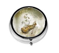 Butterfly and Cello Print Pill Box for Pocket Round Pill Box 3 Compartment Decorative Portable Travel Pill Holder Tablet Vitamin Organizer Mini Pill Case(2pcs)