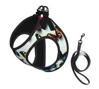 Butterfly and cello Print Small Dog Vest with Leash, Pet Wear L | Cat Comfort No-Chock Step-In Safety Companion Outdoor Travel Puppy Breathable Mesh Canine Dog Walking