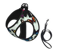 Butterfly and Cello Print Soft Mesh Dog Harness and Leash Set Pet Puppy Cat Comfort Padded Vest No Pull Harnesses