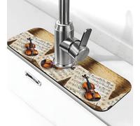 Butterfly and Cello Print Stone Faucet Mat for Kitchen Sink,Diatomite Absorbent Mat, Tap Splash Guard for Bathroom Kitchen (15" X 5.5" )