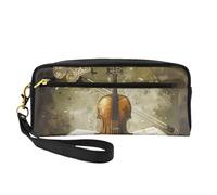 Butterfly and Cello Printed Leather Makeup Bags with Wrist Strap Portable Travel Toiletry Bag Cosmetic Organizer Bag for Women