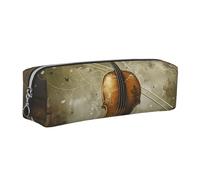 Butterfly and Cello Printed Leather Pencil Case Cute Stationery Organizer Simple Makeup Bag Pen Pouch, Silver Zipper