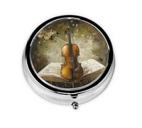 Butterfly and Cello Printed Round Pill Organizer with 3 Compartments, Portable Mini Pill Box Pill Case for Medicine, Vitamin, Fish Oil, Supplements