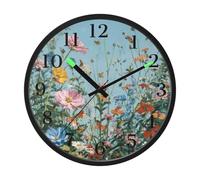 Butterfly and Colorful Flower Blue Night Light Wall Clock Glow in Dark Light Up Wall Clocks Non-Ticking Silent Battery Operated Clocks 12 Inch for Bedroom Home