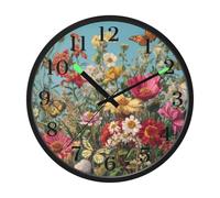 Butterfly and Colorful Flower Night Light Wall Clock Glow in Dark Light Up Wall Clocks Non-Ticking Silent Battery Operated Clocks 12 Inch for Bedroom Home