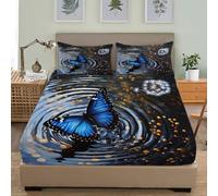 Butterfly And Dandelion Pattern Soft Cozy Brushed Microfibre Fitted Sheet Set 4ft Small Double 48x75 inch 30cm Deep Pocket Blue Fitted Bed Sheet Hypoallergenic Bedding for Boys Girls Room Decor