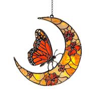 Butterfly and Floral Moon Suncatcher - Artistic Acrylic Window Decoration Monarch Rainbow Maker | For Home, Garden, Window, Living Room, Bedroom, Balcony, Decoration