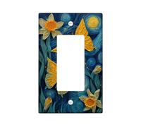 Butterfly and Flower Light Switch Cover Plates/Outlet Covers, Yellow and Blue Spring Decor for Wall Accents, Thermoplastic Wall Plates, Standard Size Single Rocker