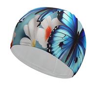 Butterfly and Flowers Bathing Cap High Elasticity Swimming Caps Fit Both Long Hair Short Hair Comfortable Large Shower Cap for Drag Reduction and Hair Protection