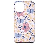 Butterfly and Flowers Blush Pink Blue Cute Botanical Garden Case for iPhone 12 mini