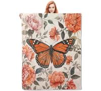 Butterfly and Flowers Throw Blanket Gifts, Soft Cozy Fleece Blanket with Monarch Butterfly and Floral Print,Blanket for Couch Bed Sofa, Perfect for Nature Lovers and Home Decor, 40x50 in