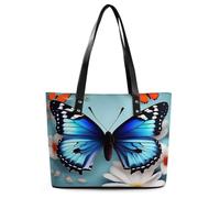 Butterfly And Flowers Tote Bag Large Soft Leather Purse with Zipper Lightweight Ladies Shoulder Handbag