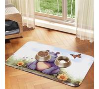 Butterfly and Hippo Dog Food Mats for Floors, 16x24 Inch Non-Slip Super Absorbent Pet Food Mat, Dishwasher Dog Mat for Food and Water, Cute Quick Dry Pet Feeding Mat for Dogs Puppy Cats