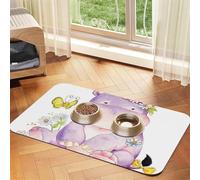 Butterfly and hippo Patterned Pet Feeding Mat with Water-Absorbing PU Top & Rubber Base - Anti-Slip Dog Cat Food Mat for Cats, Dogs & Pets, 30x45cm