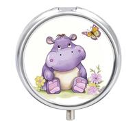 Butterfly and Hippo Pill Box-3 Compartment Small Pill Case Travel Pill Box for Purse & Pocket Portable Daily Pill Organizer to Hold Supplements Vitamins