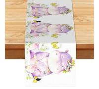 Butterfly And Hippo Print Farmhouse Table Runner Heat-Resistant Dining Table Runner For Party Kitchen Office Home 33x183cm