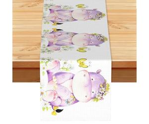 Butterfly And Hippo Print Farmhouse Table Runner Heat-Resistant Dining Table Runner For Party Kitchen Office Home 33x183cm
