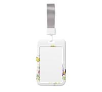 Butterfly and Hippo Print Id Card Holder,Badge Holder with Lanyard,Work Pass Protector for Office Staff School Nurse