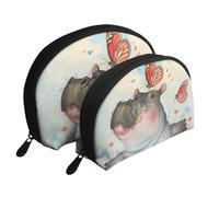 Butterfly and Hippo Print Small Purses 2Pcs Portable Coin Purse Makeup Bag Soft Vacation Pouch Change Holder Wallet with Zipper Portable for Shopping Travel Party Cosmetic Bag