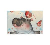 Butterfly and hippo Print Table Mats Set of 6 Pcs, Heat Insulation Linen Placemat Dining Place Mats for Kitchen Indoor Outdoor Party