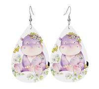 Butterfly And Hippo Women'S Drop-Shaped Leather Earrings Are Suitable For Parties, Holiday Parties And Gifts.