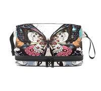 Butterfly and Ink Spots Double Layer Cosmetic Bag for Women and Girls, Travel Toiletry Bag Makeup Handy Pouch Organiser Bag with Brush Compartment