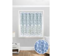 Butterfly and Leaf Floral Net Lace Curtain - Pre Cut Ready To Hang Tyrone Textiles White 500cm width x 114cm drop