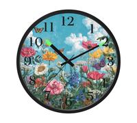 Butterfly and Multicolored Flowers Night Light Wall Clock Glow in Dark Light Up Wall Clocks Non-Ticking Silent Battery Operated Clocks 12 Inch for Bedroom Home