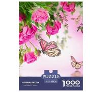 Butterfly And Pink Flowers Jigsaw Puzzles Puzzles for Adults Kids. 1000 Piece Impossible Challenge Toy Educational Games Home Decoration for Educational Games Gifts 38x26cm/1000pcs