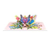 Butterfly and Pink Gold Roses Bush Pop Up Cards, Paper Flower Bouquet Greeting Card with Blank Note Card & Envelope, gift for celebrating Love, Birthday, Anniversary, Valentine's Day