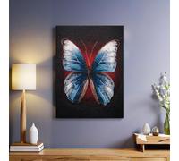 Butterfly and red Modern Diamond Painting Style Poster 50 x 40 cm Framed Canvas Wall Art Print Stylish Floral Picture for Bedroom Corridor Hallway Home