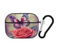 Butterfly and Rose Earbuds Organizer Shockproof Protective Airpods Pro Cover with Carabiner Clip Anti Fall Carrying Earphone Case Cover for Airpods Pro 2nd Generation Black